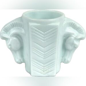 Art Deco MacBeth Evans Milk Glass Horse Head Shaving Pencil Brush Holder Vase